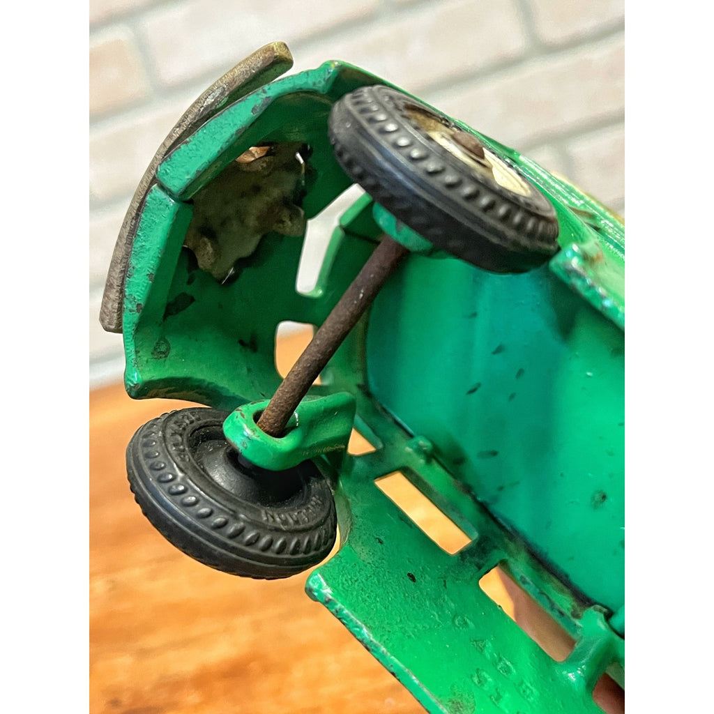 Vintage 1930s Arcade Cast Iron Double Decker Bus Toy #318 Green 8" - SUPERB