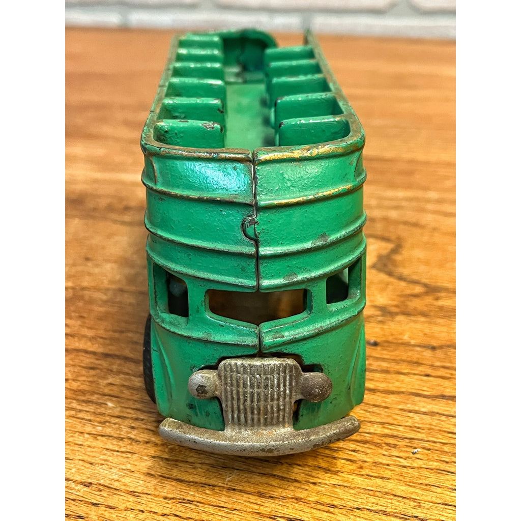 Vintage 1930s Arcade Cast Iron Double Decker Bus Toy #318 Green 8" - SUPERB