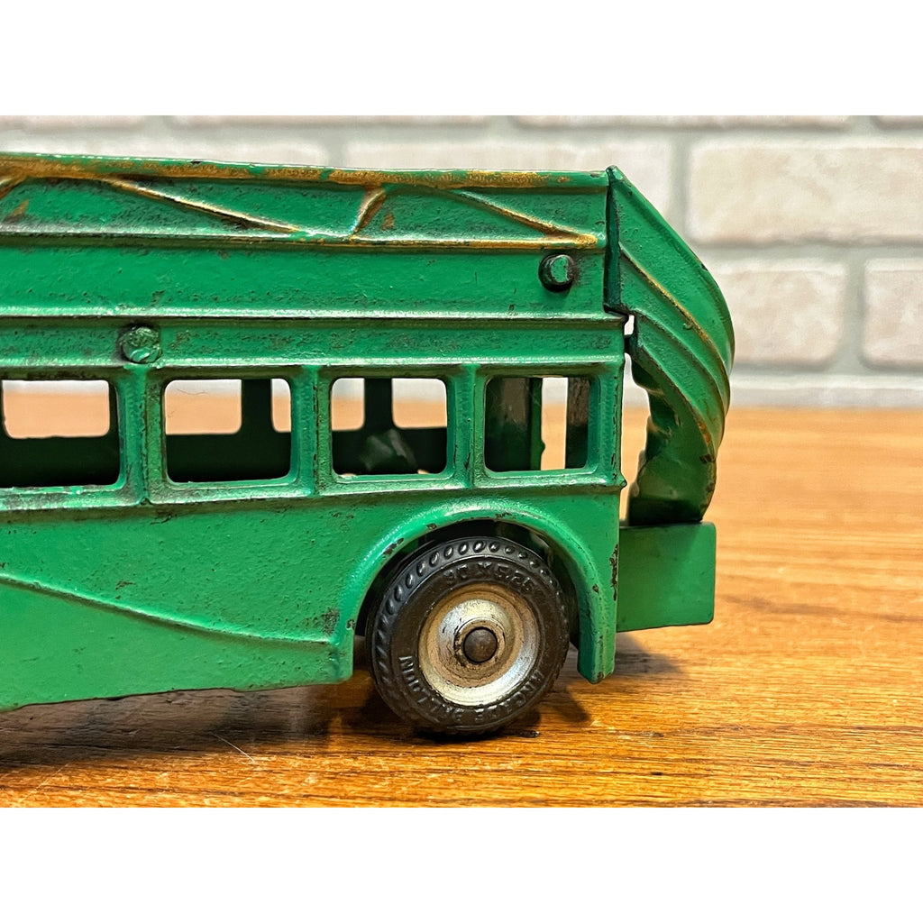 Vintage 1930s Arcade Cast Iron Double Decker Bus Toy #318 Green 8" - SUPERB