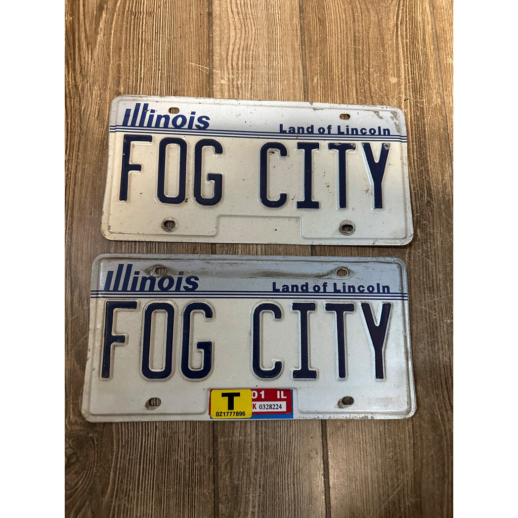 Vintage Illinois Vanity License Plate Set FOG CITY