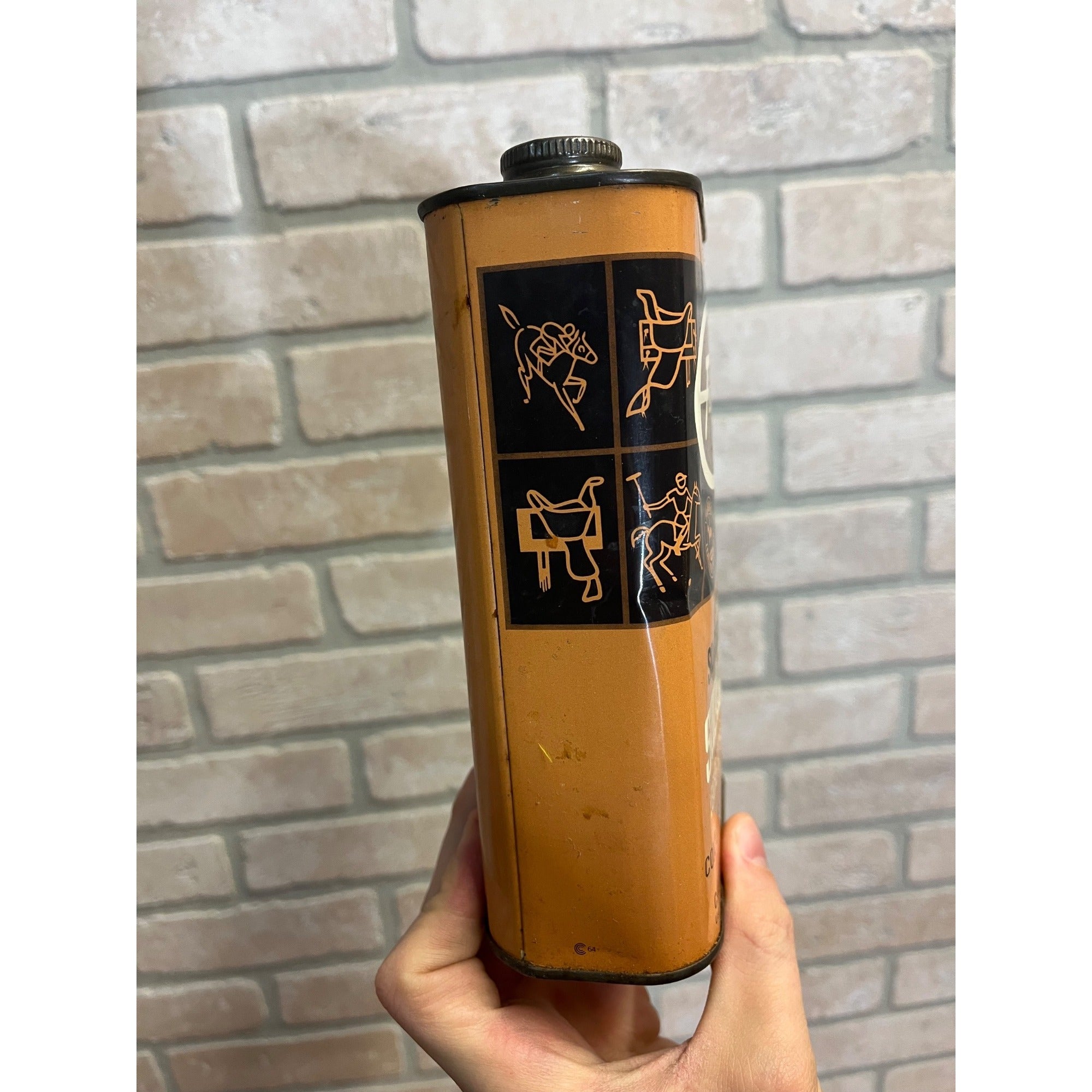 Vintage Fiebings Leather Horse Saddle Oil Can Pint Advertising Farm Equestrian