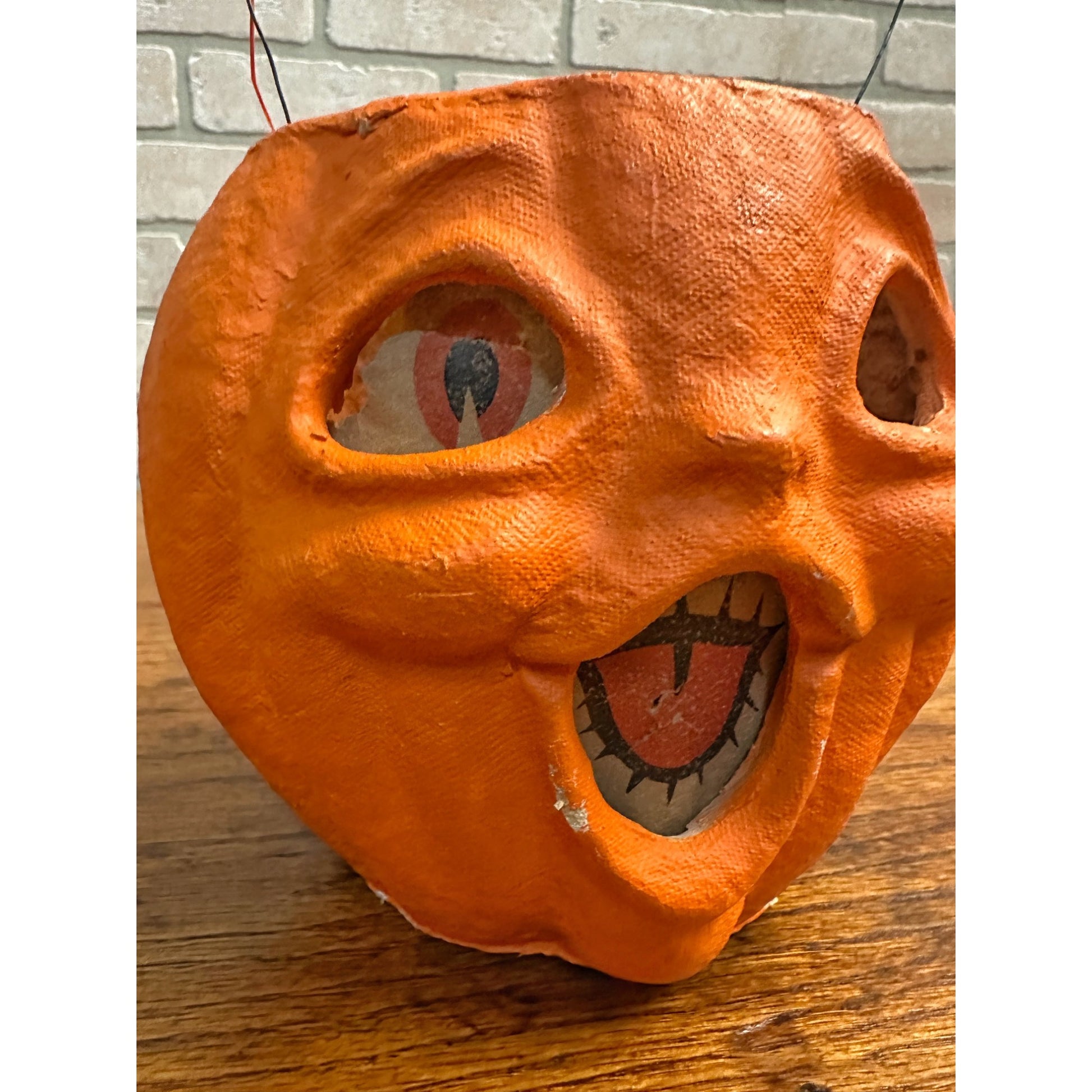 Vintage 1940s Halloween Paper Mache JOL Lantern Choir Boy Pulp 6" Jack O Lantern
