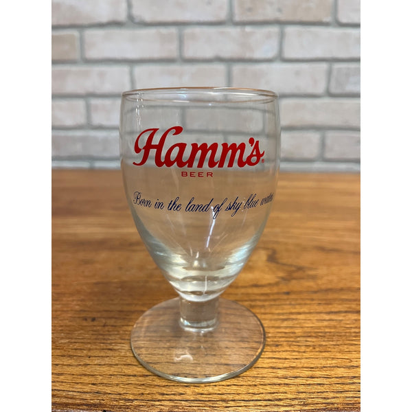 Vintage Hamm's Beer Stemmed Glass Land of Sky Blue Water 5-1/4"