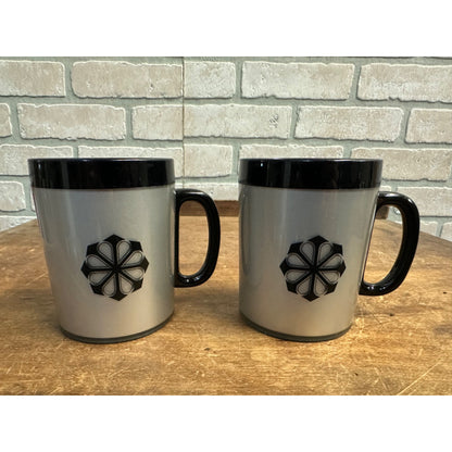 TWO WEST BEND THERMO SERV PLASTIC MUGS SILVER & BLACK  Mid-Century MCM