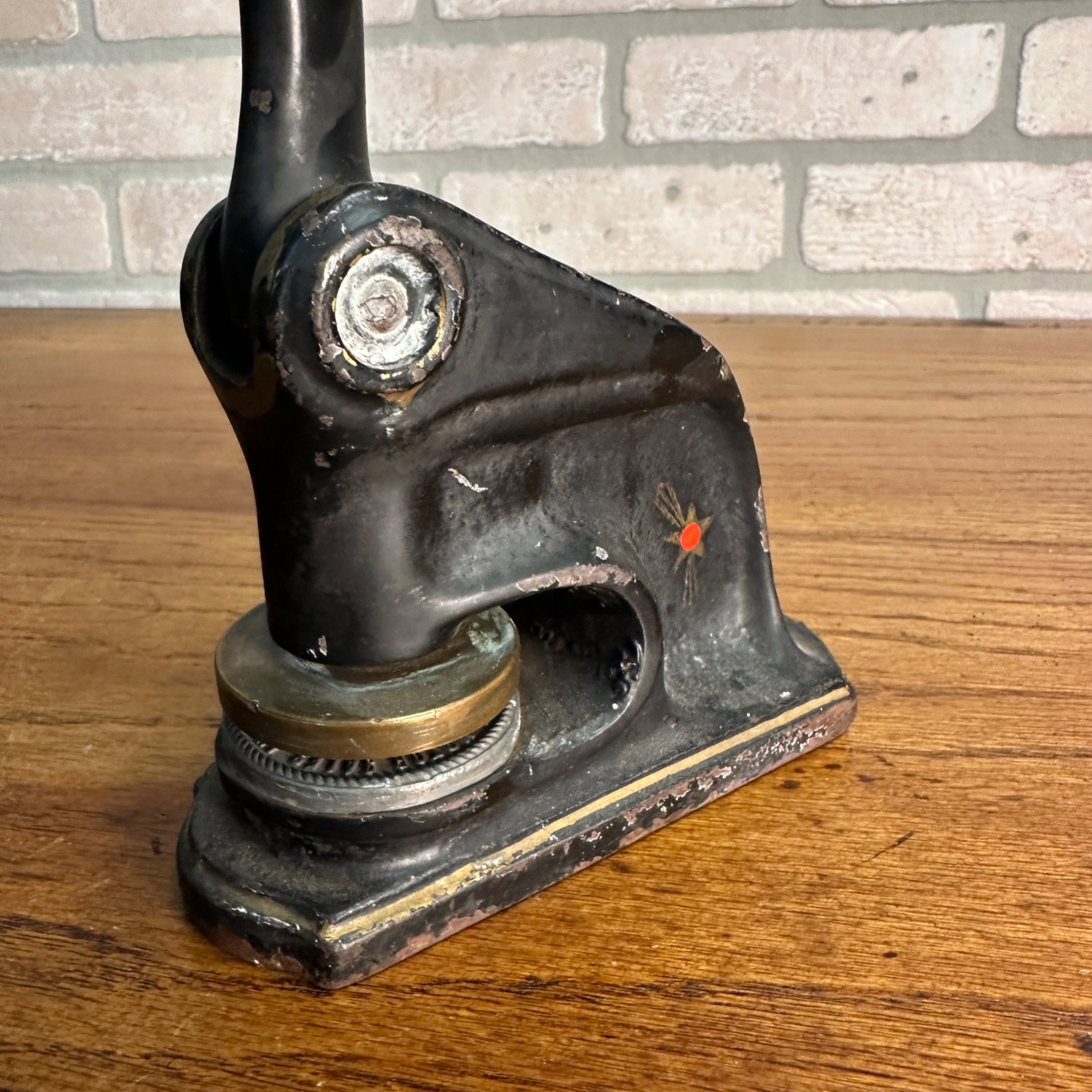 Antique Cast Iron Notary Stamp Seal -Bonduel Wis Labutzke Motor Sales