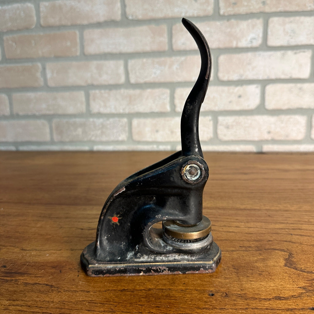 Antique Cast Iron Notary Stamp Seal -Bonduel Wis Labutzke Motor Sales