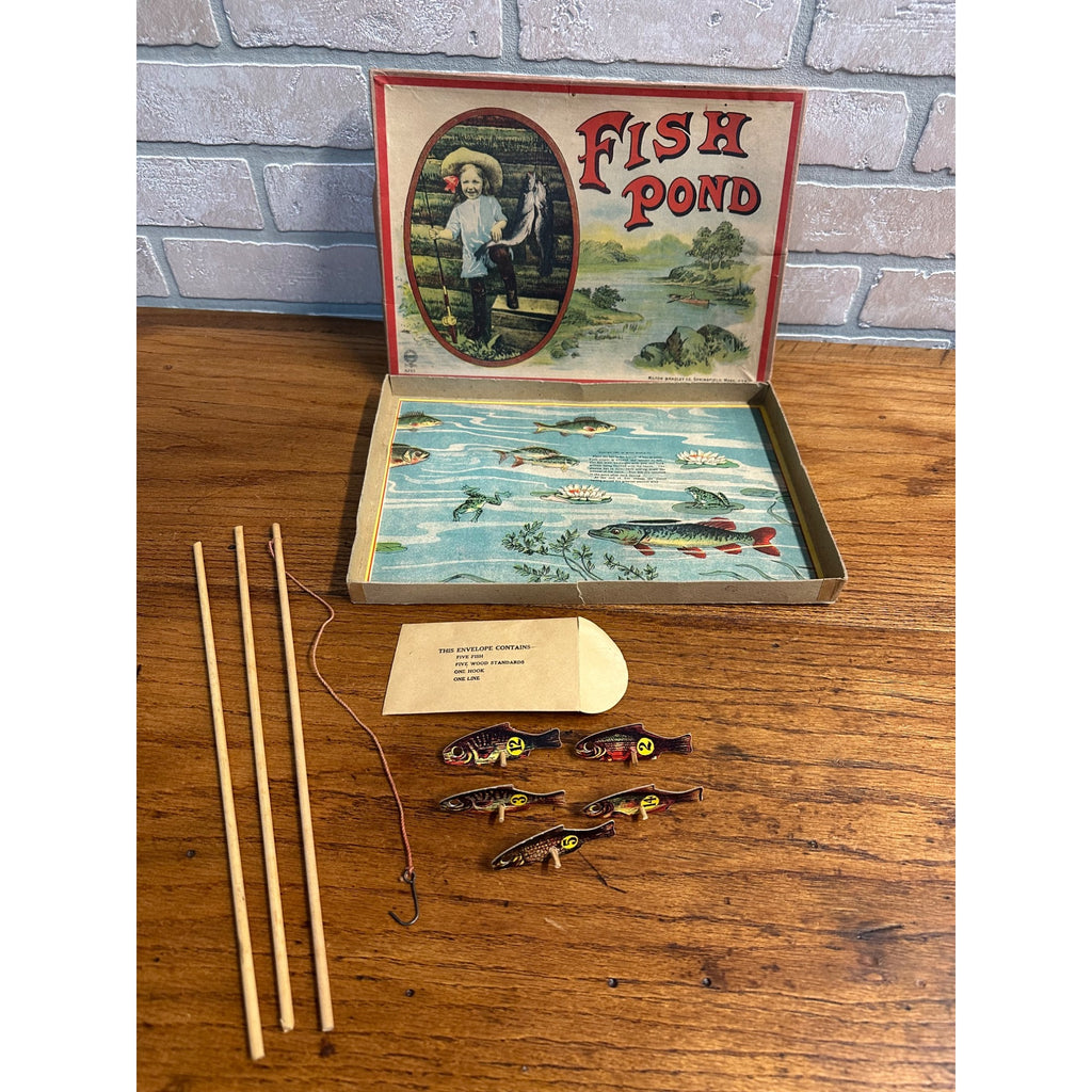 RARE Antique c1909 Fish Pond Milton Bradley Fishing Game Toy Complete w/ Box