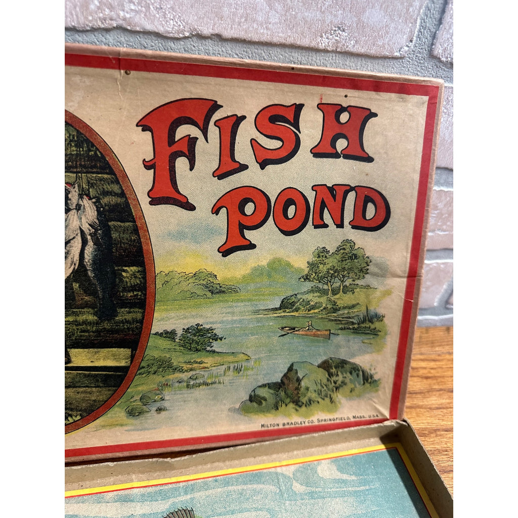RARE Antique c1909 Fish Pond Milton Bradley Fishing Game Toy Complete w/ Box