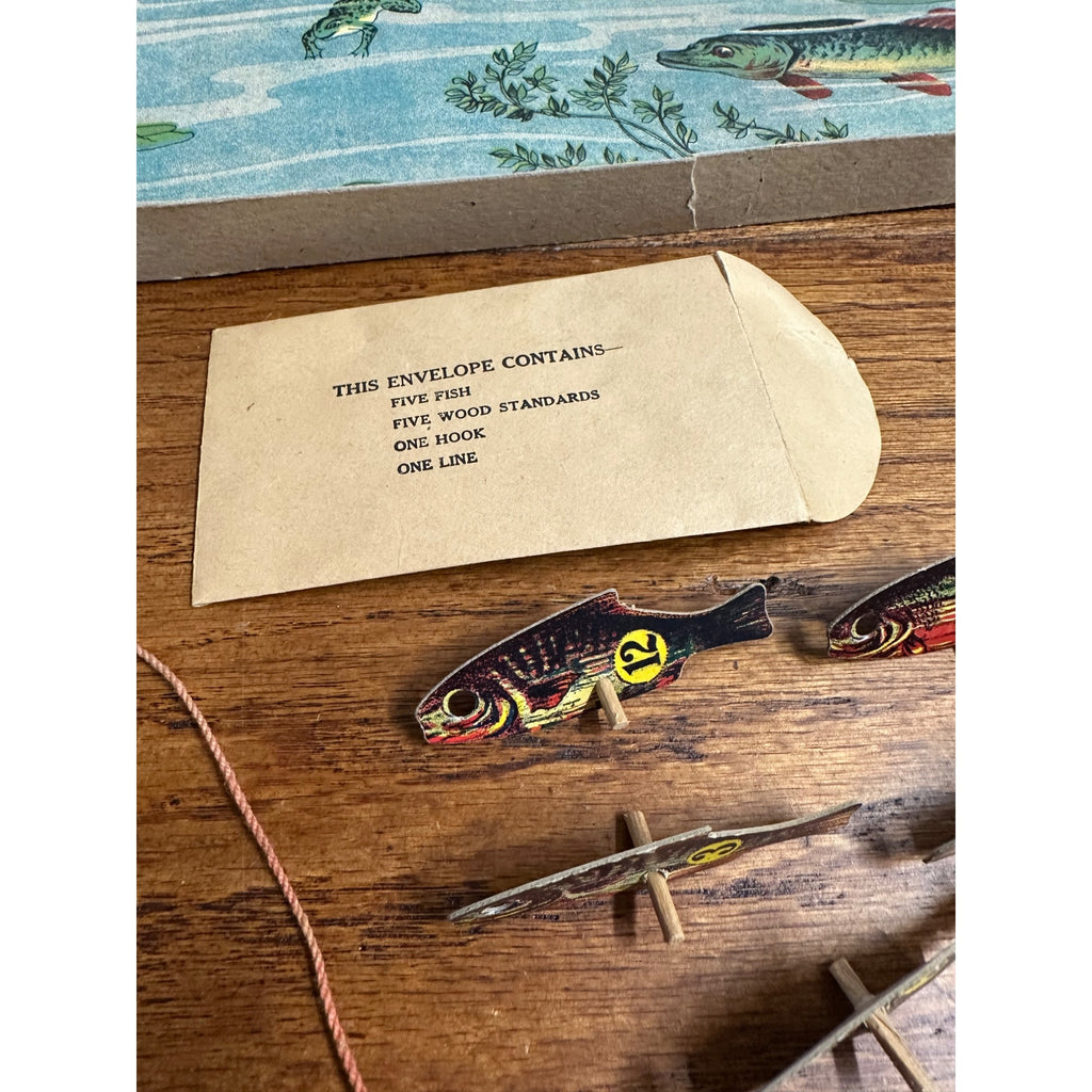 RARE Antique c1909 Fish Pond Milton Bradley Fishing Game Toy Complete w/ Box