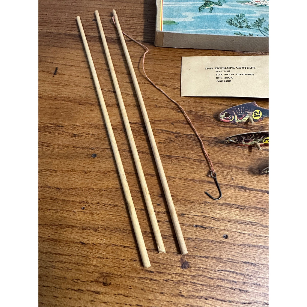 RARE Antique c1909 Fish Pond Milton Bradley Fishing Game Toy Complete w/ Box