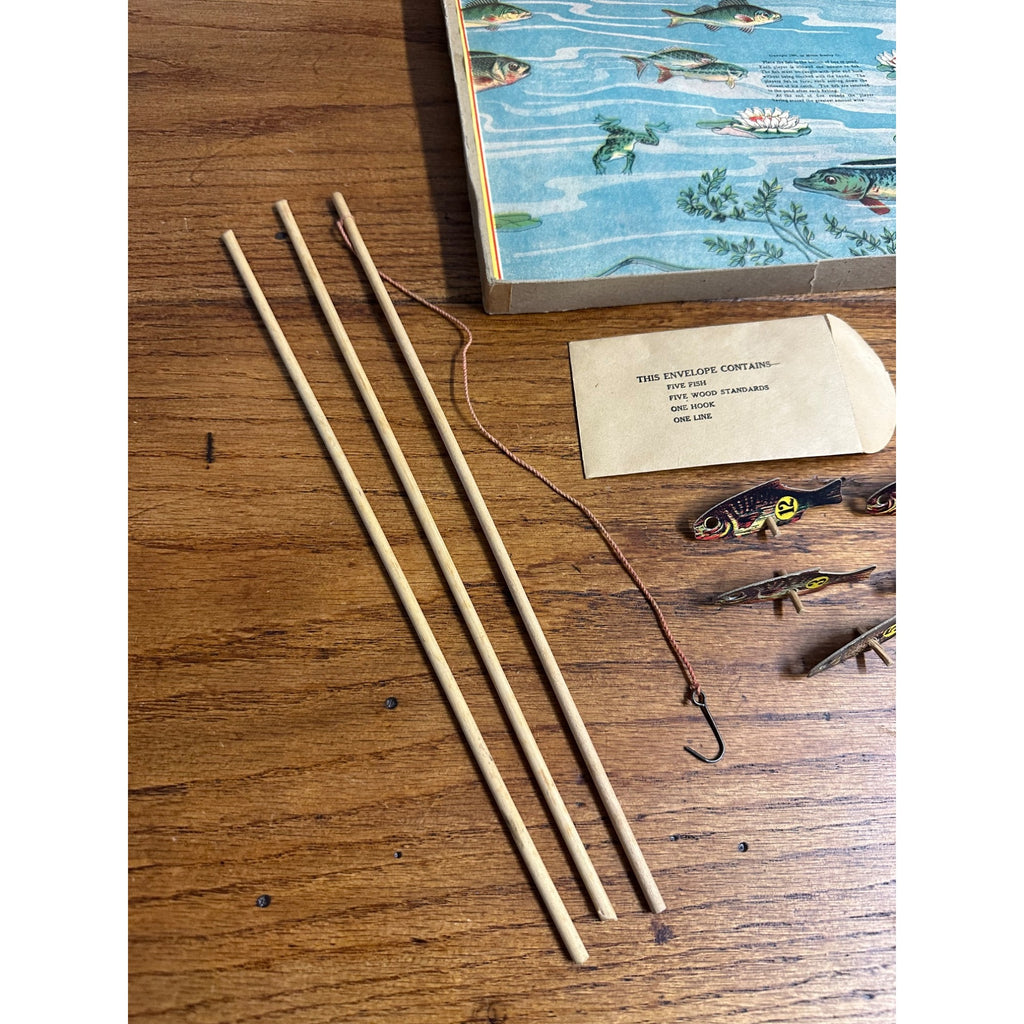 RARE Antique c1909 Fish Pond Milton Bradley Fishing Game Toy Complete w/ Box