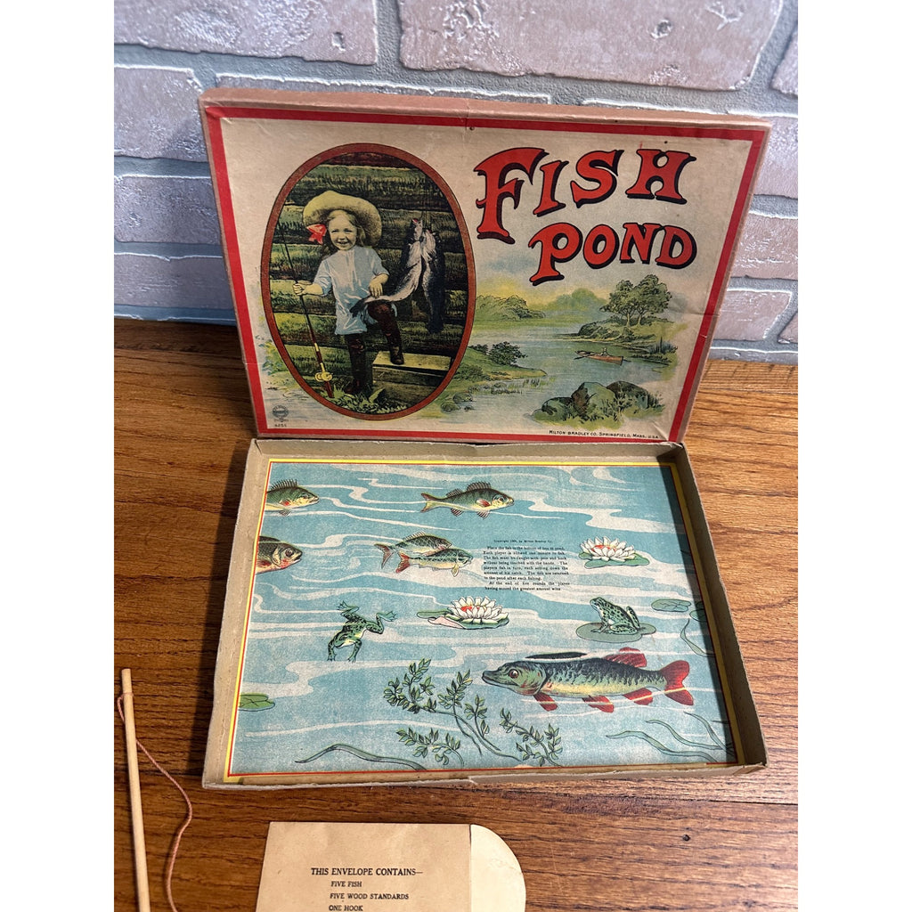 RARE Antique c1909 Fish Pond Milton Bradley Fishing Game Toy Complete w/ Box