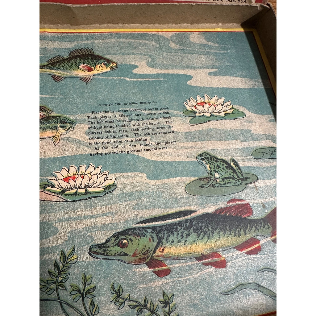 RARE Antique c1909 Fish Pond Milton Bradley Fishing Game Toy Complete w/ Box