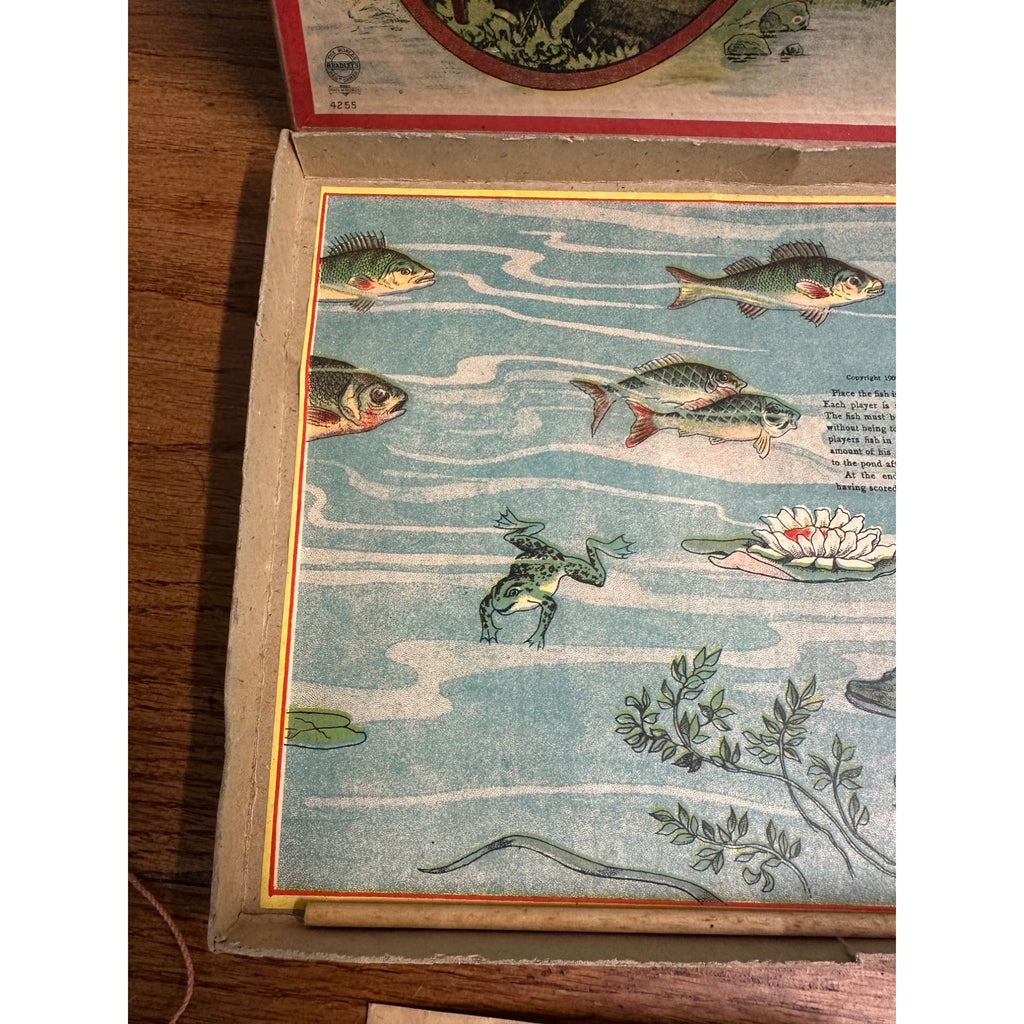 RARE Antique c1909 Fish Pond Milton Bradley Fishing Game Toy Complete w/ Box