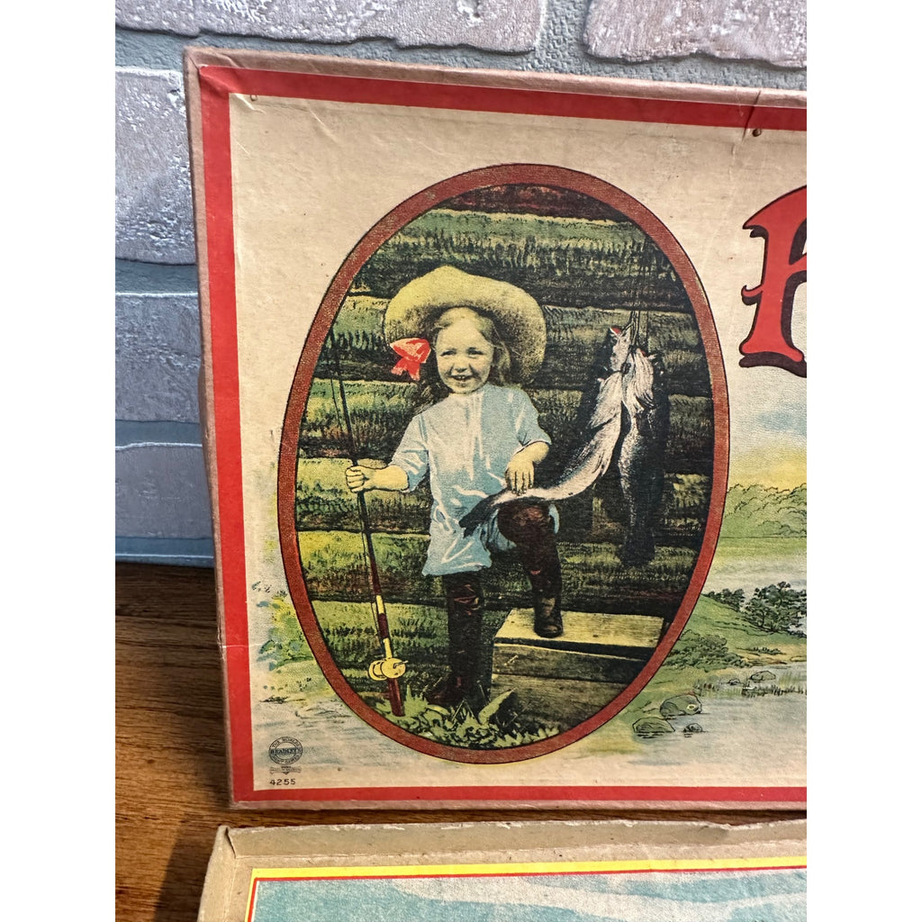 RARE Antique c1909 Fish Pond Milton Bradley Fishing Game Toy Complete w/ Box