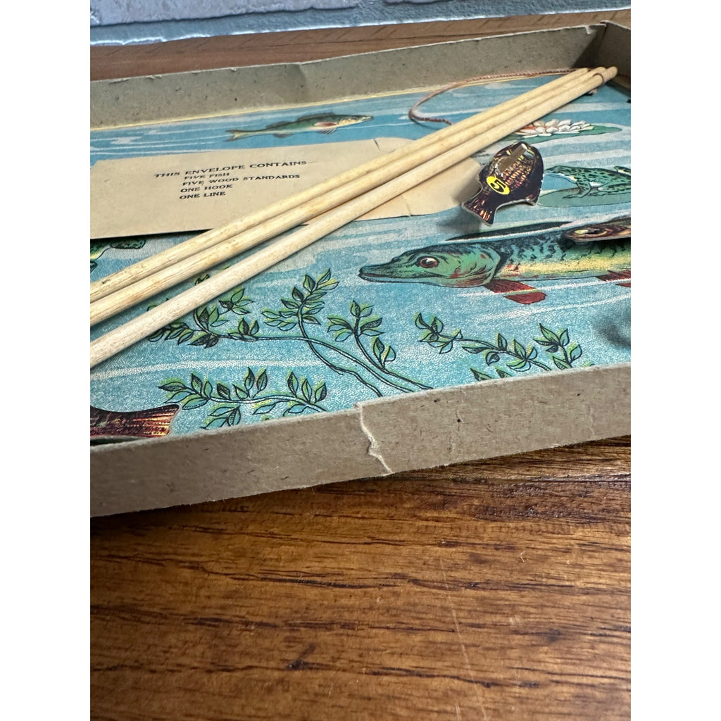 RARE Antique c1909 Fish Pond Milton Bradley Fishing Game Toy Complete w/ Box