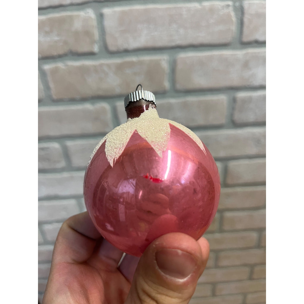 Vintage Shiny Brite Pink Glass Ball Mica Snowcap Christmas Ornament 2.5"