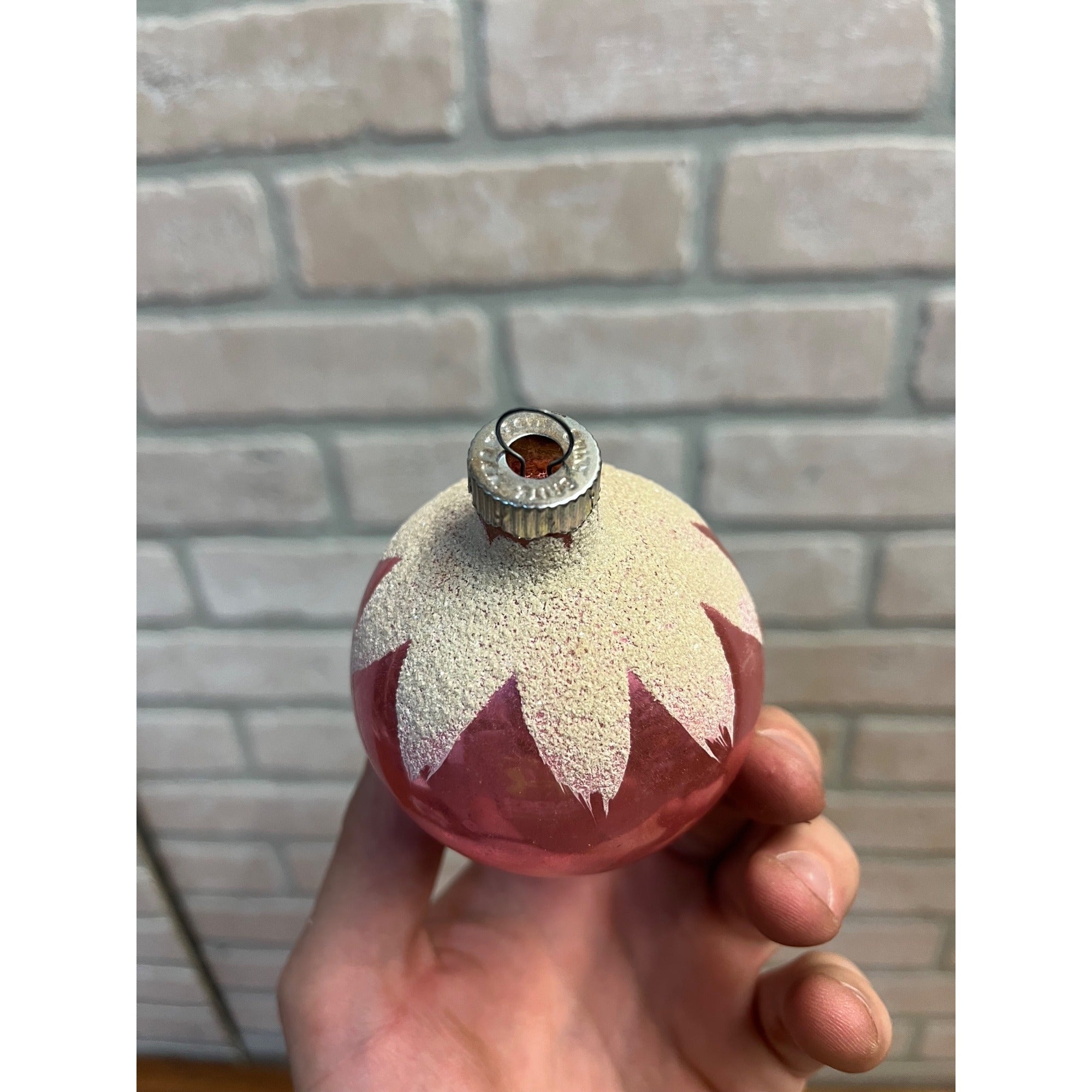 Vintage Shiny Brite Pink Glass Ball Mica Snowcap Christmas Ornament 2.5"