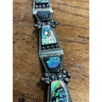 Vintage Mexico Sterling Silver & Abalone Shell Cuff Bracelet Signed FCP Taxco