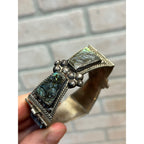 Vintage Mexico Sterling Silver & Abalone Shell Cuff Bracelet Signed FCP Taxco