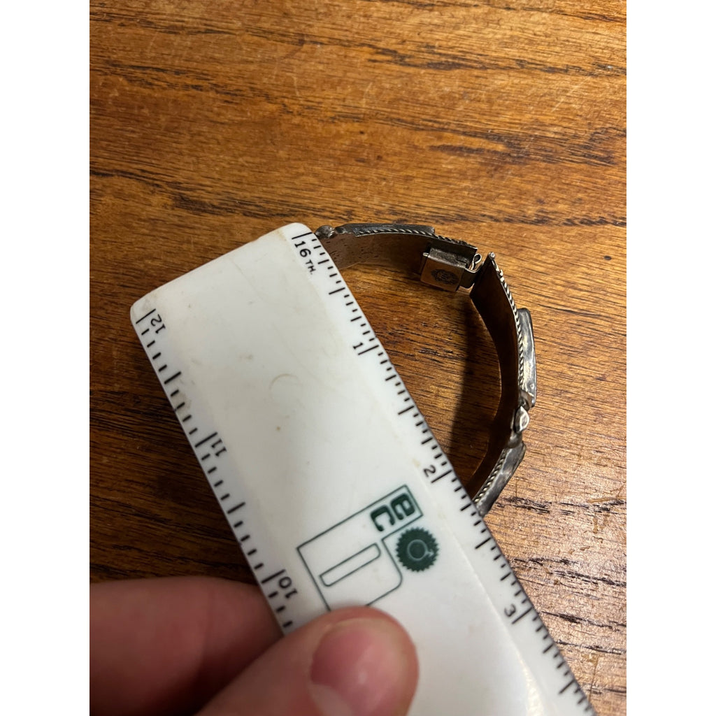 Vintage Mexico Sterling Silver & Abalone Shell Cuff Bracelet Signed FCP Taxco