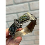 Vintage Mexico Sterling Silver & Abalone Shell Cuff Bracelet Signed FCP Taxco