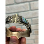 Vintage Mexico Sterling Silver & Abalone Shell Cuff Bracelet Signed FCP Taxco