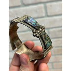 Vintage Mexico Sterling Silver & Abalone Shell Cuff Bracelet Signed FCP Taxco