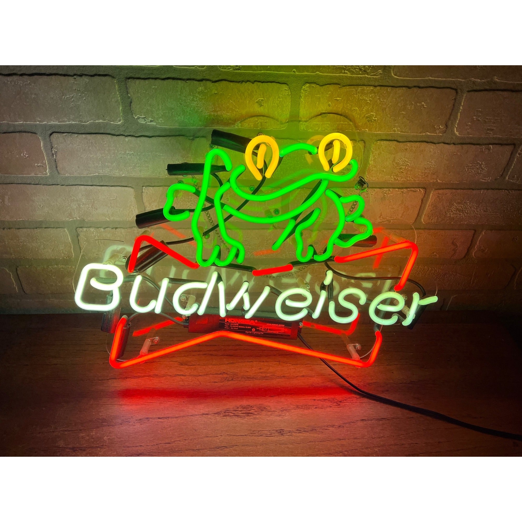 Vintage Budweiser Beer Frog Lighted Neon Hanging Bar Sign Advertising 20" x 13"
