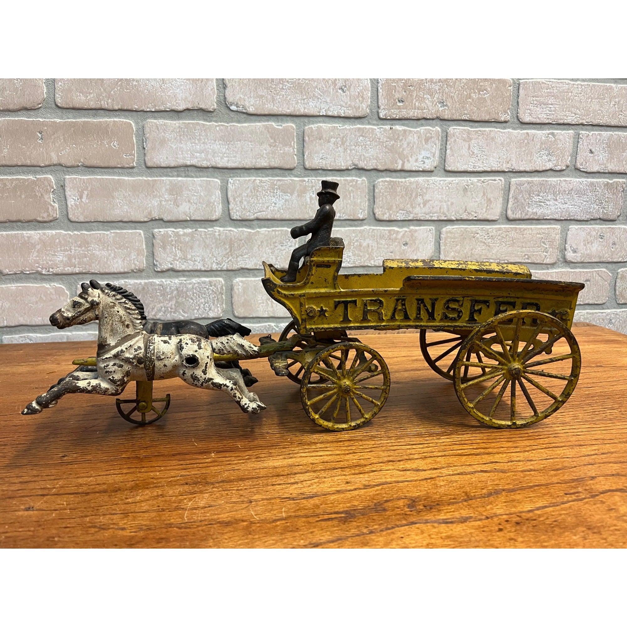 Original 1895 Dent Arcade Cast Iron Toy Horse-Drawn Transfer Freight Wagon 17"