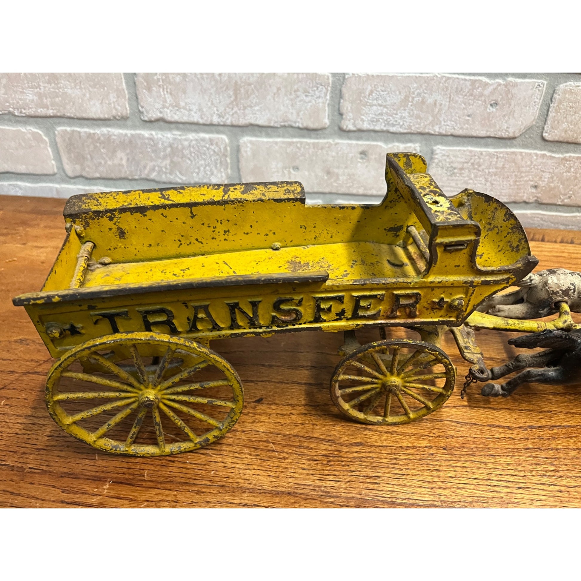 Original 1895 Dent Arcade Cast Iron Toy Horse-Drawn Transfer Freight Wagon 17"
