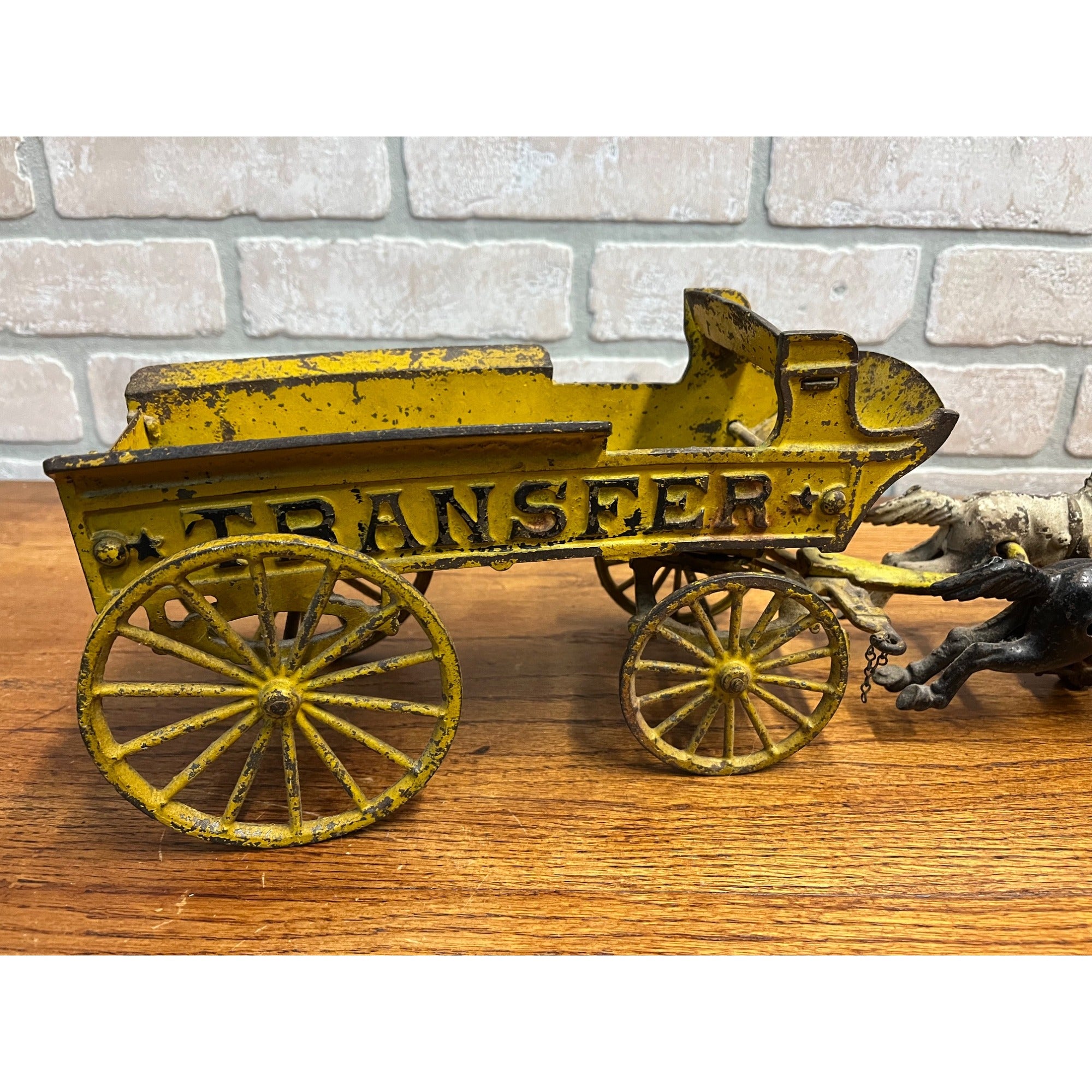 Original 1895 Dent Arcade Cast Iron Toy Horse-Drawn Transfer Freight Wagon 17"