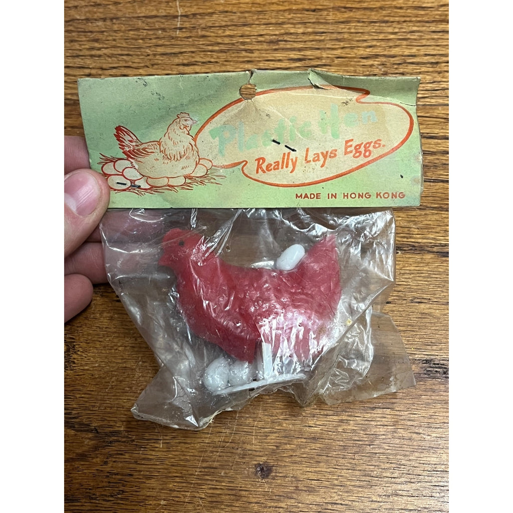 Vintage 1950s Egg Laying Chicken Hen Plastic Novelty Toy Hong Kong NOS NEW