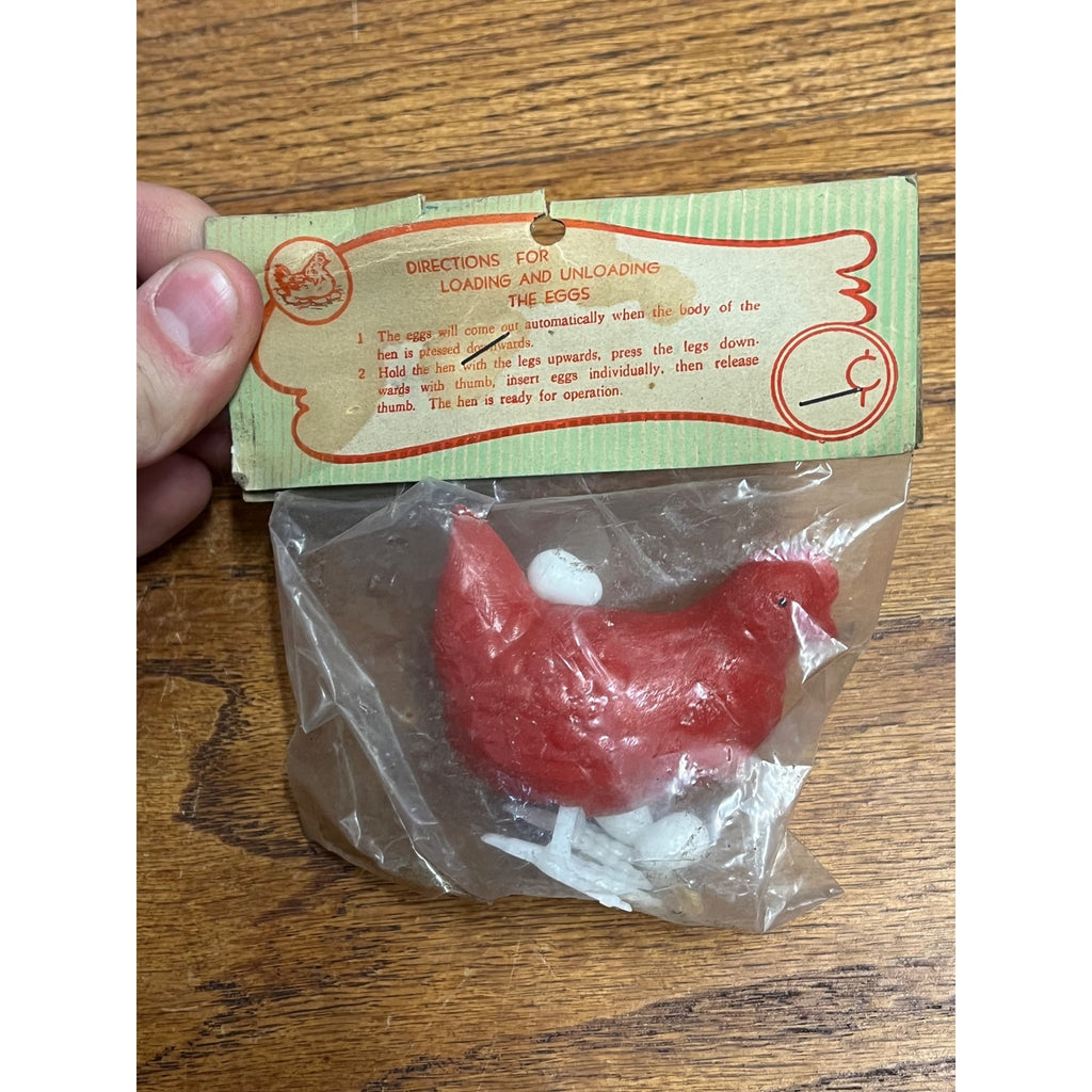 Vintage 1950s Egg Laying Chicken Hen Plastic Novelty Toy Hong Kong NOS NEW