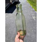 Antique 1880s Cathedral Pickle Bottle Yellow Green Glass Hand Blown Applied Lip