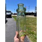 Antique 1880s Cathedral Pickle Bottle Yellow Green Glass Hand Blown Applied Lip