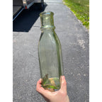 Antique 1880s Cathedral Pickle Bottle Yellow Green Glass Hand Blown Applied Lip