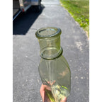 Antique 1880s Cathedral Pickle Bottle Yellow Green Glass Hand Blown Applied Lip