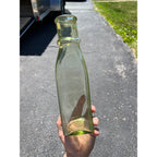 Antique 1880s Cathedral Pickle Bottle Yellow Green Glass Hand Blown Applied Lip