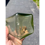 Antique 1880s Cathedral Pickle Bottle Yellow Green Glass Hand Blown Applied Lip