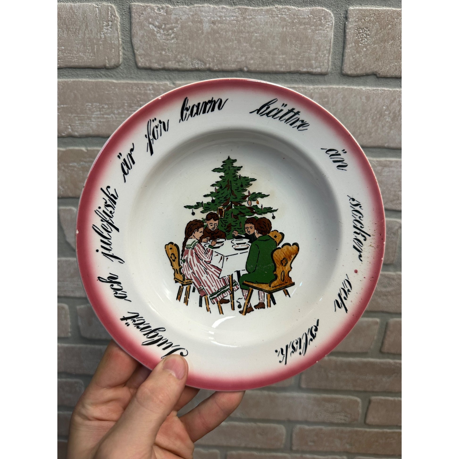 Vintage 1900s Christmas Porridge Bowl China Swedish Child's Dish