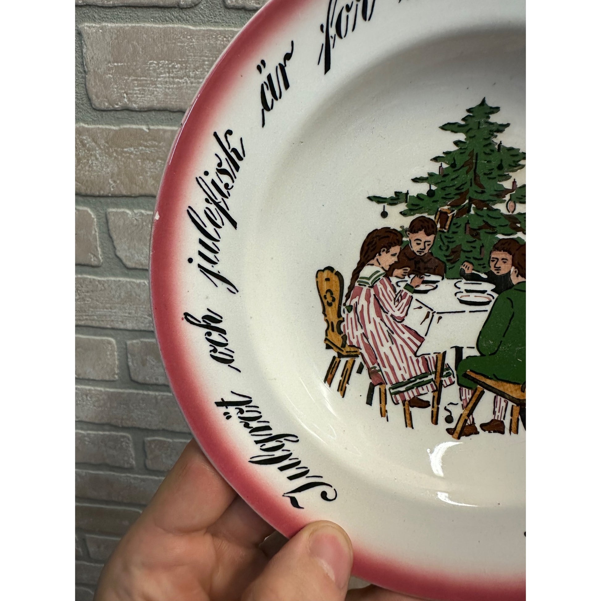 Vintage 1900s Christmas Porridge Bowl China Swedish Child's Dish