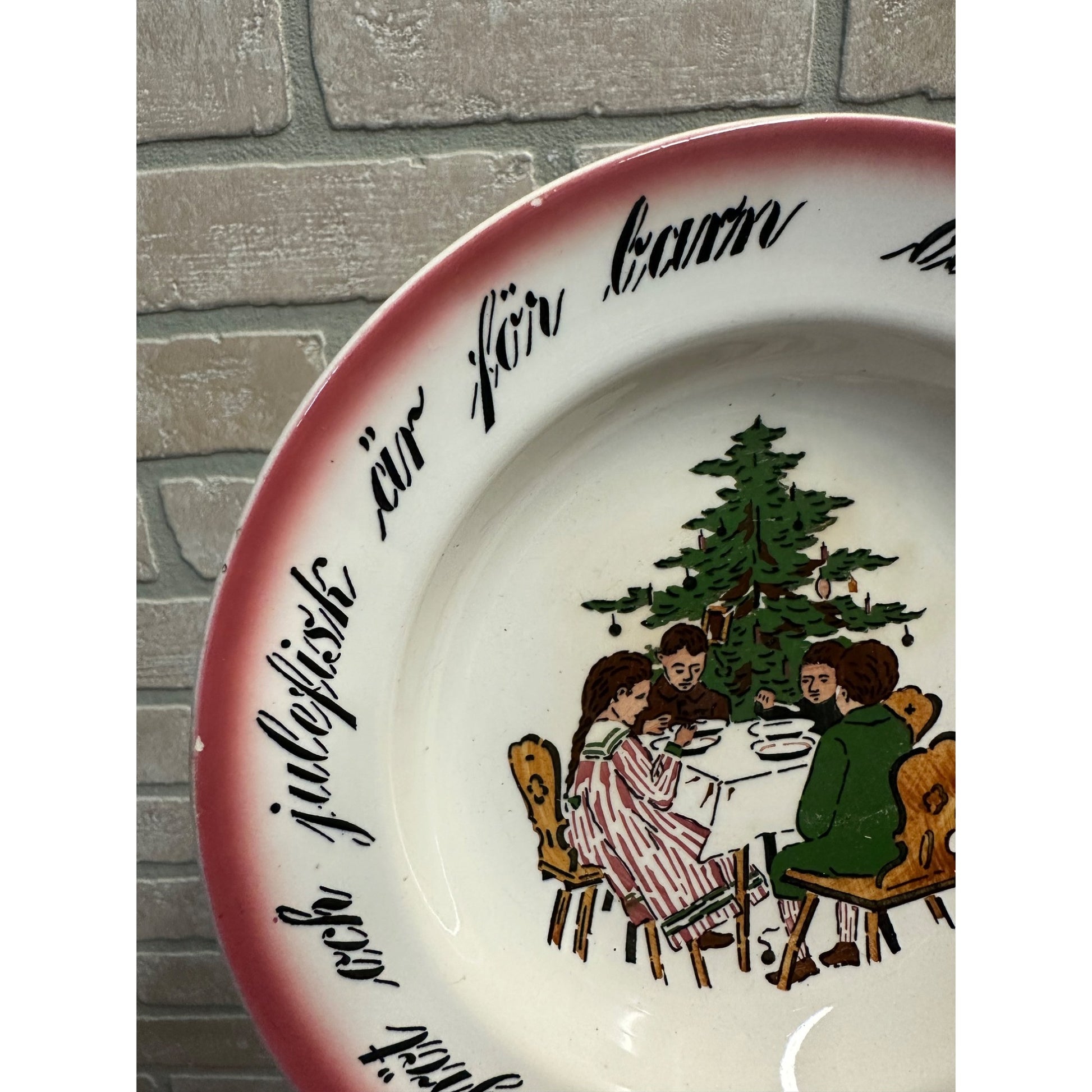 Vintage 1900s Christmas Porridge Bowl China Swedish Child's Dish