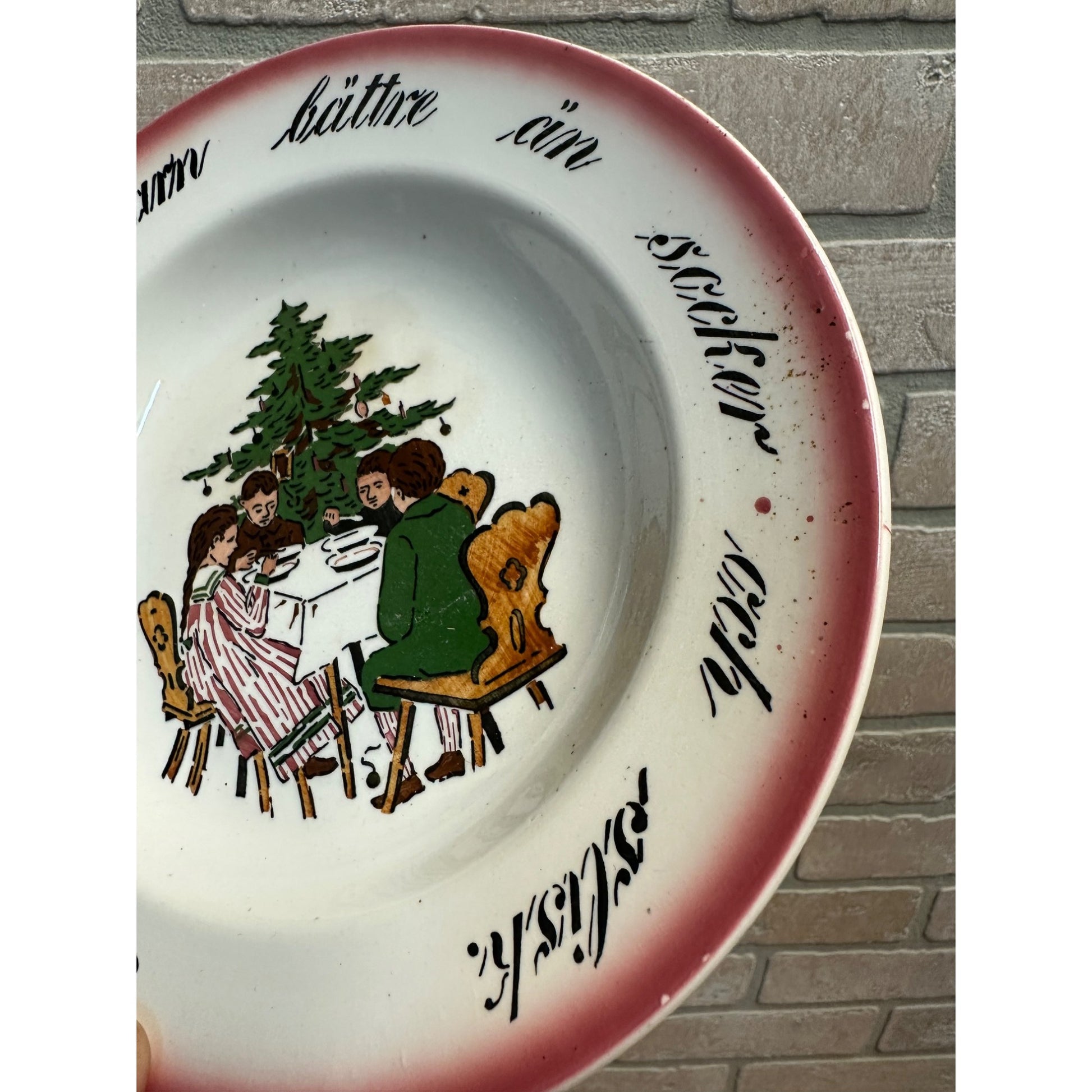 Vintage 1900s Christmas Porridge Bowl China Swedish Child's Dish