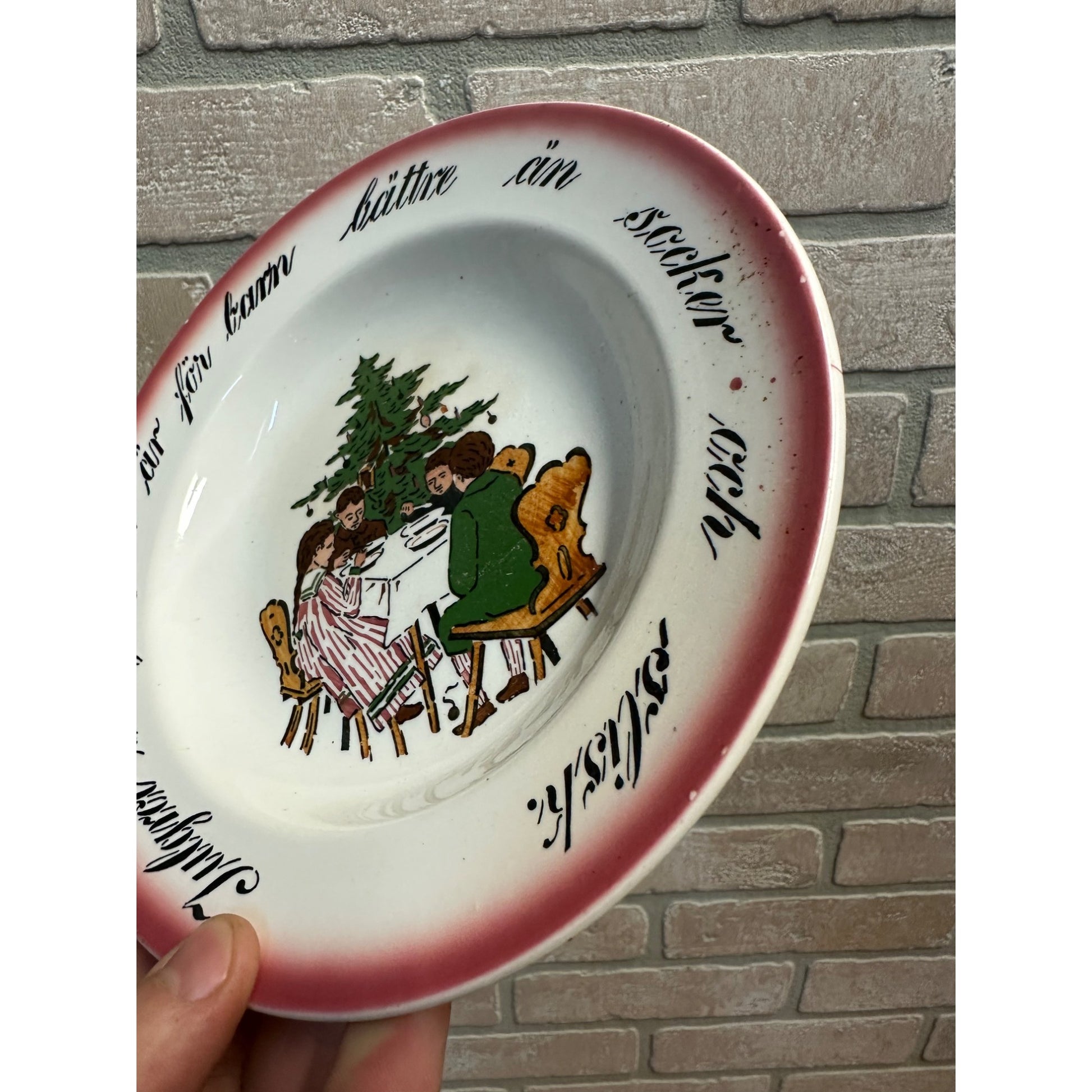 Vintage 1900s Christmas Porridge Bowl China Swedish Child's Dish