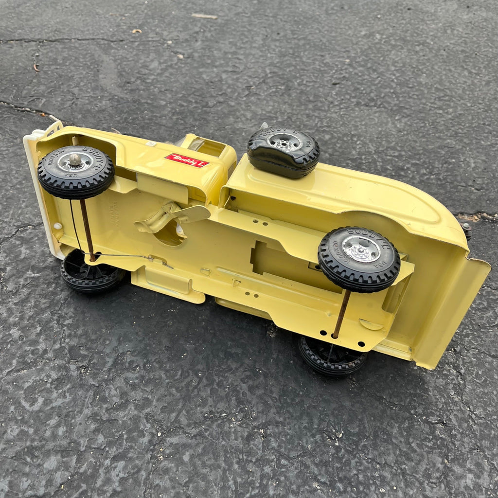 Vintage Buddy L Tow Wrecker Truck Yellow Pressed Steel Toy