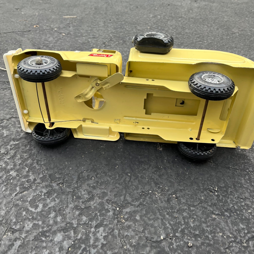 Vintage Buddy L Tow Wrecker Truck Yellow Pressed Steel Toy