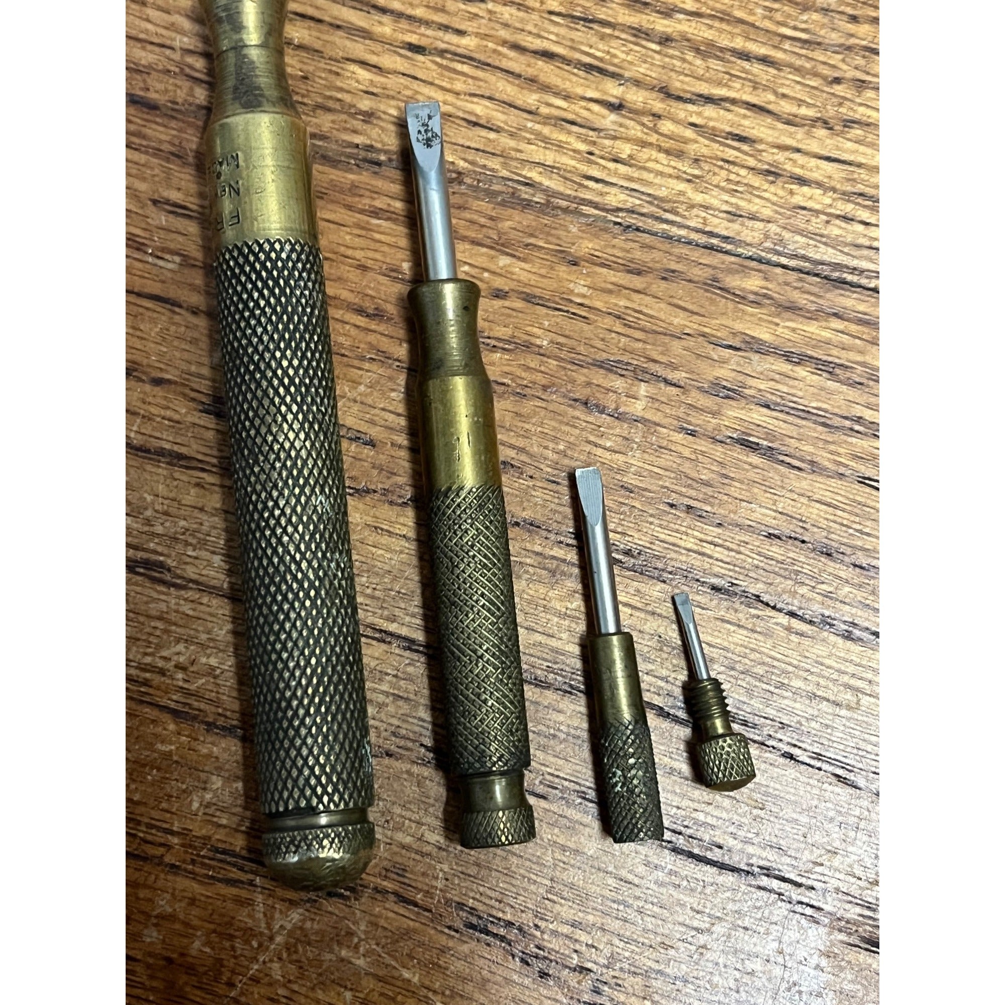 Stunning Vintage FREY Brass Nest of 4 Screwdrivers Slotted Nested Tool Set Vtg
