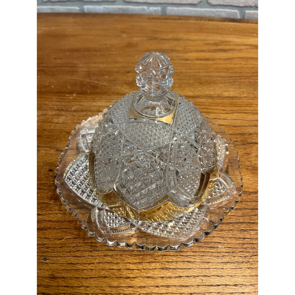 Antique EAPG Duncan & Sons Scalloped Six Point & Gold Domed Butter Dish No. 30