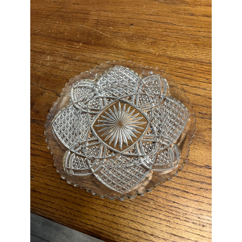 Antique EAPG Duncan & Sons Scalloped Six Point & Gold Domed Butter Dish No. 30